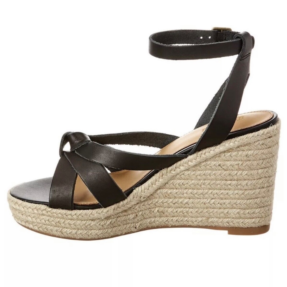 Soludos Charlotte Knotted Black Leather Wedge Espadrille Platform Sandal 10 - Picture 9 of 13